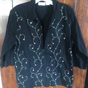 Claudia Richard - Zip up embroidered blouse. Size medium
